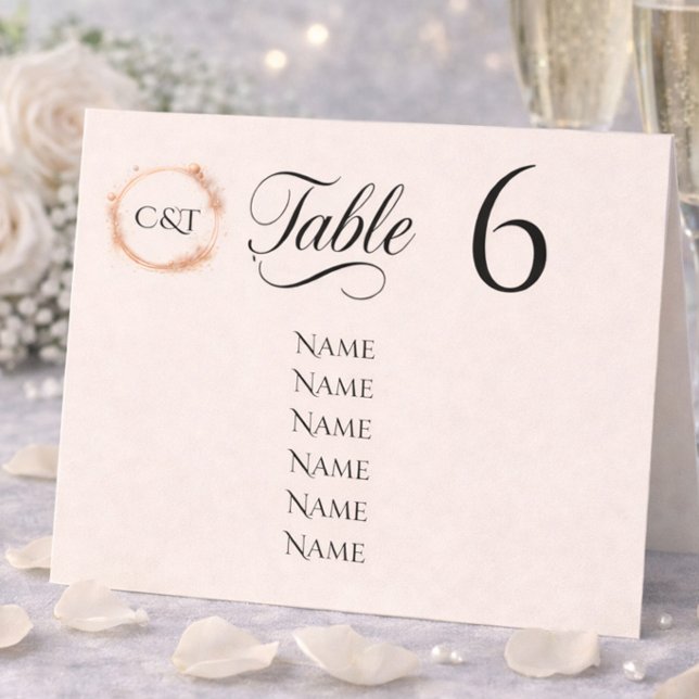 Elegant Peach Sparkle Wedding Script Calligraphy Table Number (Creator Uploaded)