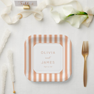 Elegant Peach Striped Geometric Paper Plates