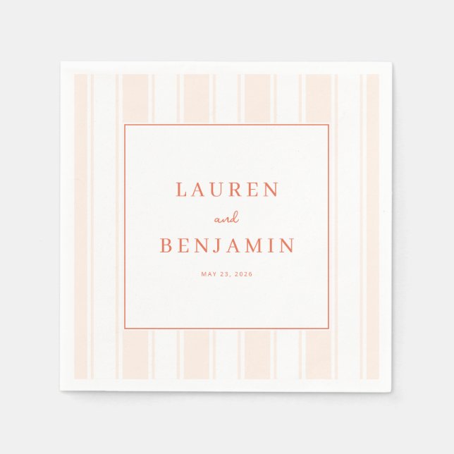Elegant Peach Striped Invitations Napkins (Front)