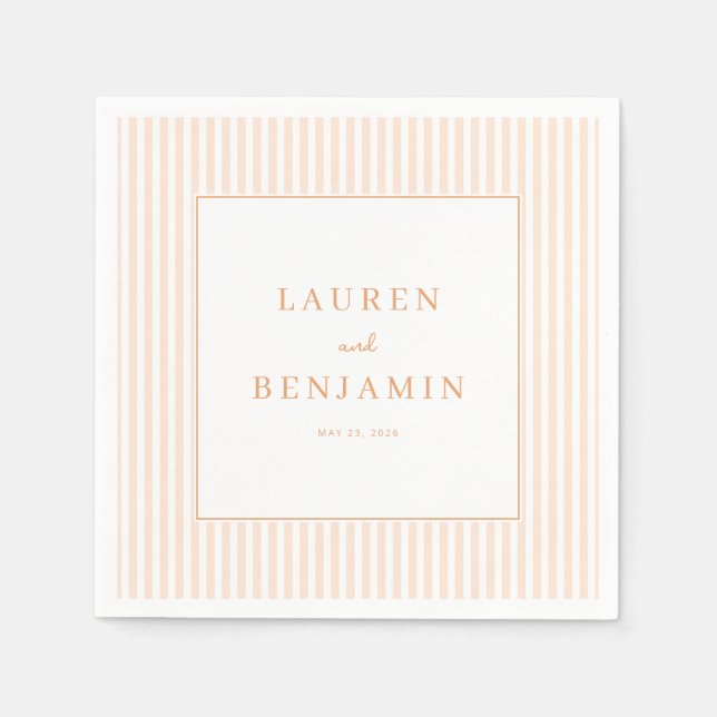 Elegant Peach Striped Minimalist Napkins (Front)