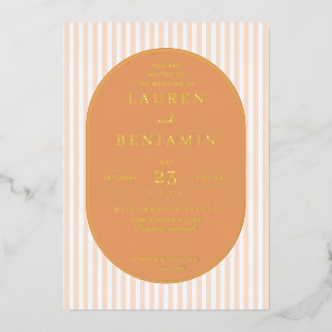Elegant Peach Striped Wedding Invitation Foil Invitation