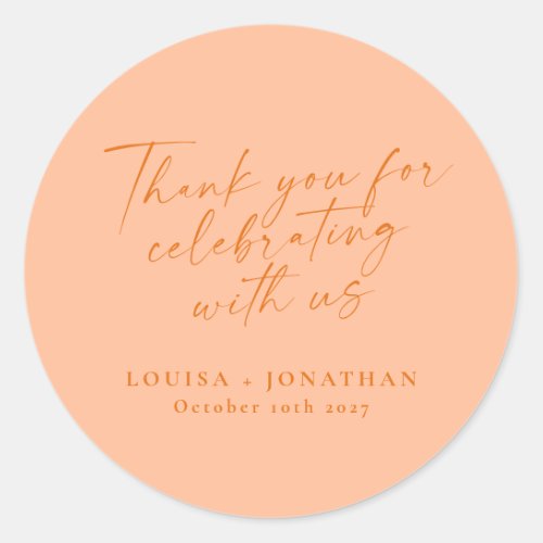 Elegant Peach Trendy Script Custom Thank You Classic Round Sticker