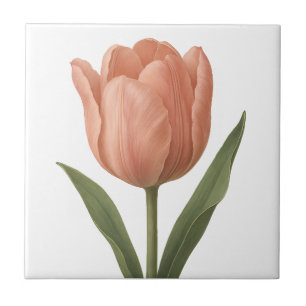 Elegant Peach Tulip Botanical Illustration Ceramic Tile