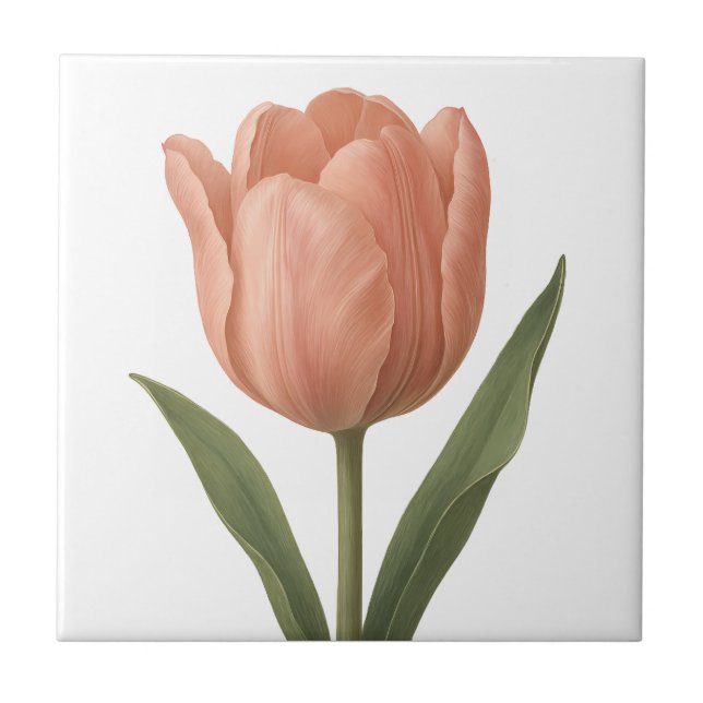 Elegant Peach Tulip Botanical Illustration Ceramic Tile (Front)