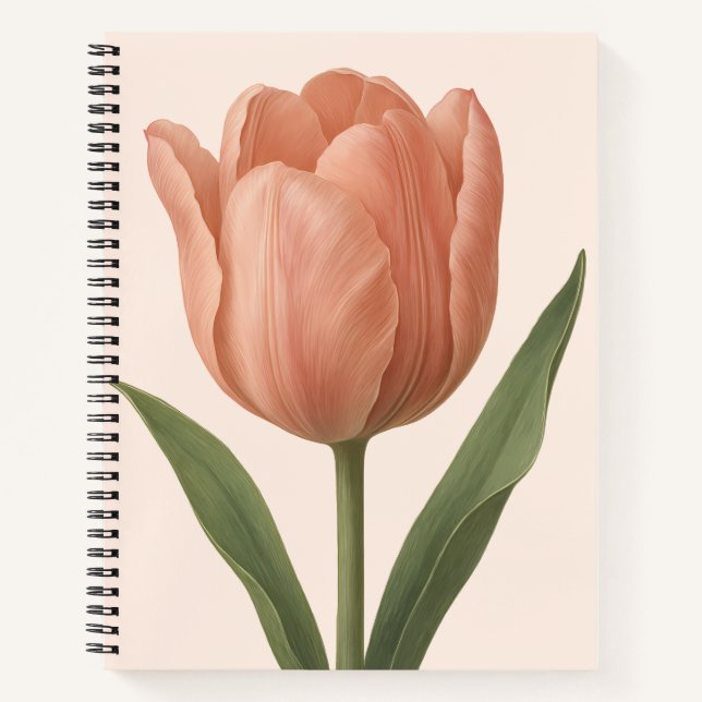 Elegant Peach Tulip Botanical Illustration Notebook (Front)