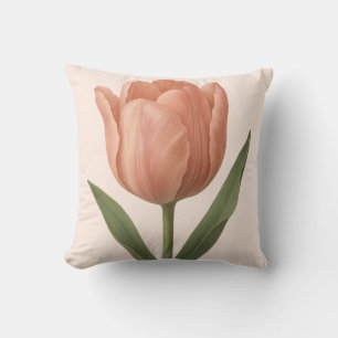 Elegant Peach Tulip Botanical Illustration Throw Pillow