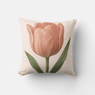 Elegant Peach Tulip Botanical Illustration Throw Pillow