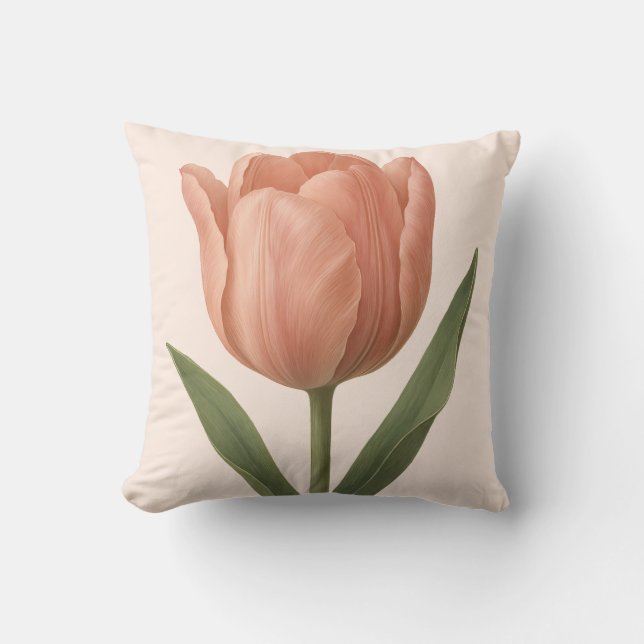 Elegant Peach Tulip Botanical Illustration Throw Pillow (Front)