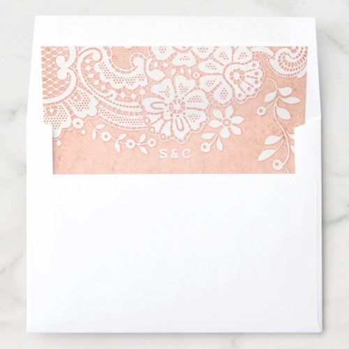 Elegant peach vintage lace rustic wedding envelope liner