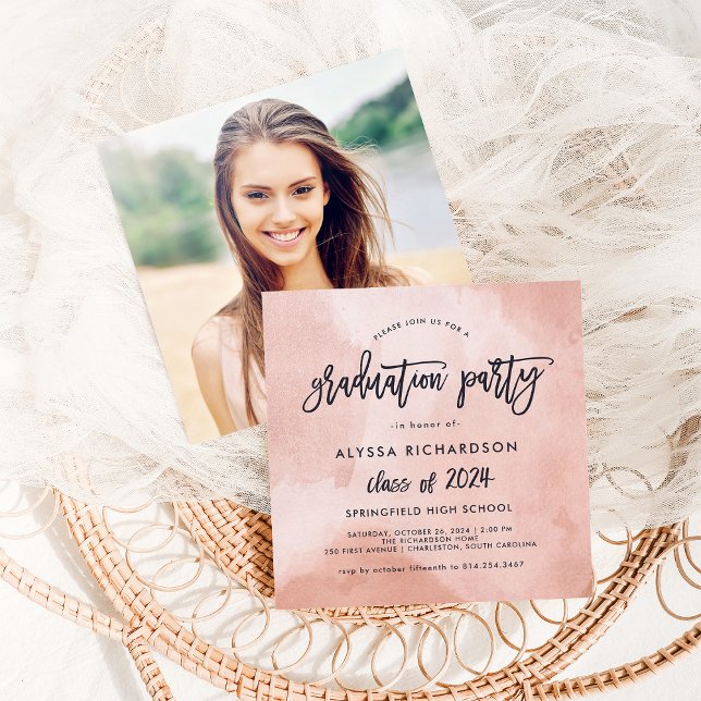 Elegant Peach Watercolor 2024 Grad Party | Photo Invitation (Creator Uploaded)