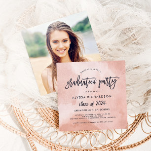 Elegant Peach Watercolor 2024 Grad Party Photo Invitation