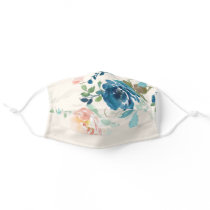 Elegant Peach Watercolor Floral Blue Roses Flower Adult Cloth Face Mask