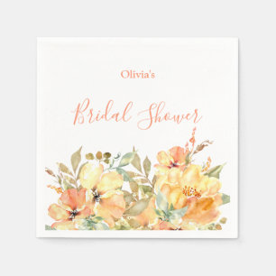 Elegant Peach Watercolor Floral Bridal Shower Napkins