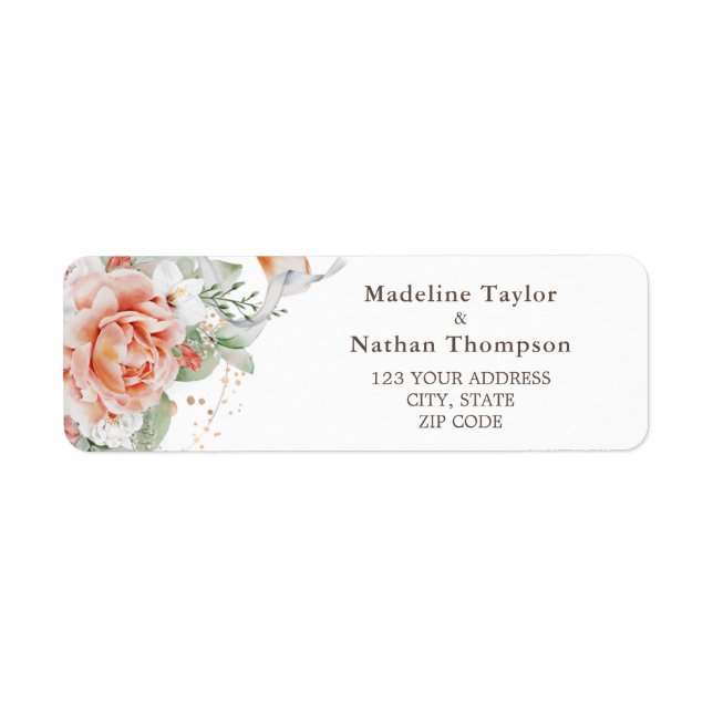 Elegant Peach Watercolor Floral Label (Front)