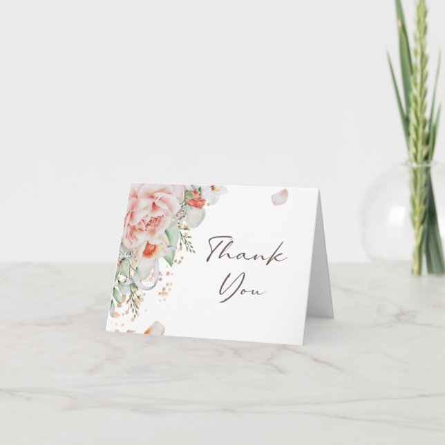 Elegant Peach Watercolor Floral  Thank You Card (Front)