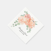Elegant Peach Watercolor Floral Wedding Napkins (Corner)