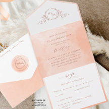 Elegant Peach Watercolor Monogram Wedding All In O
