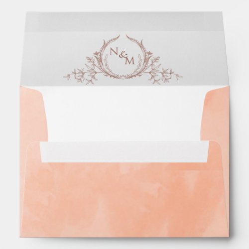 Elegant Peach Watercolor Monogram Wedding Envelope