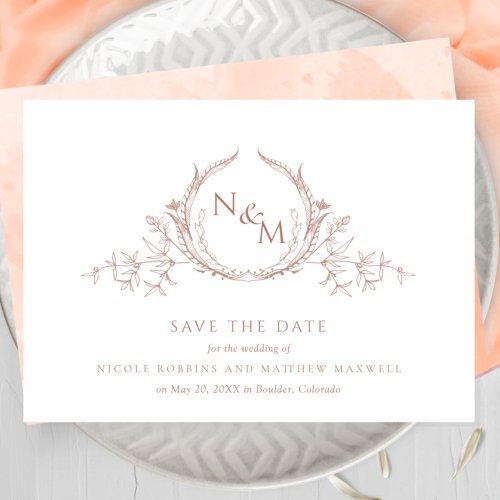 Elegant Peach Watercolor Monogram Wedding Save The Date