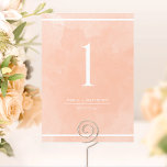 Elegant Peach Watercolor Table Number<br><div class="desc">Help your guests find their table with this elegant peach hues watercolor table number. Double sided cards. Exquisite peach, coral, cream and dusty orange watercolor wash background and white text. NOTE: please place an individual order for each table number you need (i.e. for an event with three tables, you would...</div>