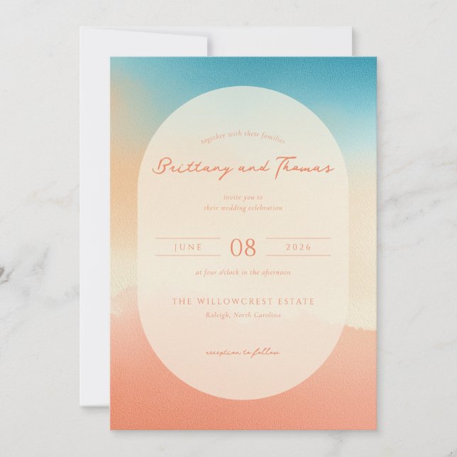 Elegant Peach Watercolor Wedding Invitation (Front)