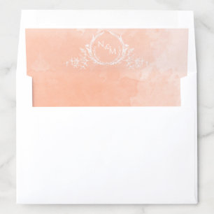 Elegant Peach Watercolor, White Monogram Wedding Envelope Liner