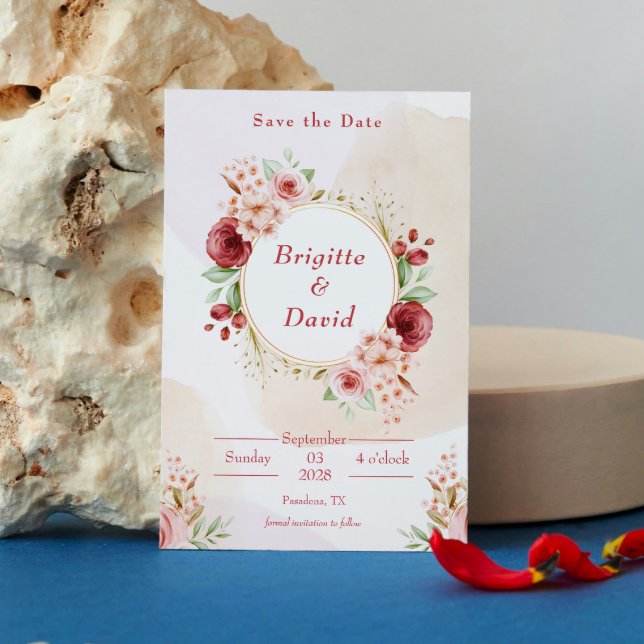 Elegant Peach Watercolour Flower Save the date Invitation (Creator Uploaded)