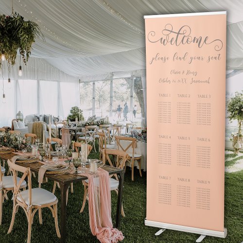 Elegant Peach Wedding 9 Tables Seating Chart Retractable Banner