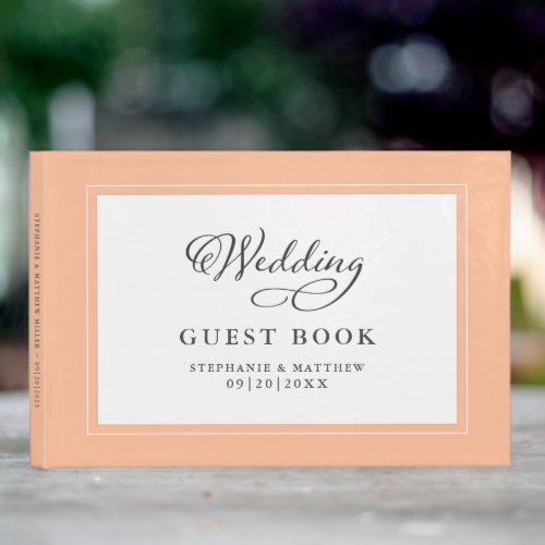 Elegant Peach Wedding Calligraphy Custom Chic Guest Book