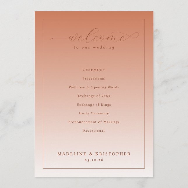 Elegant Peach Wedding Ceremony Program (Front)