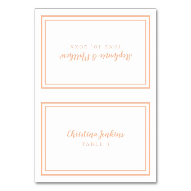 Elegant Peach Wedding Custom Guest Place Card (Front)