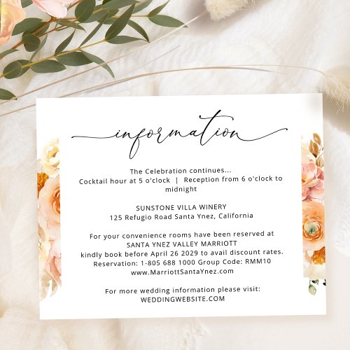 Elegant Peach Wedding Details Wedding Information Enclosure Card