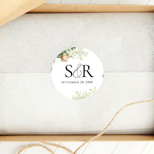 Elegant Peach Wedding Floral Custom Classic Round Sticker