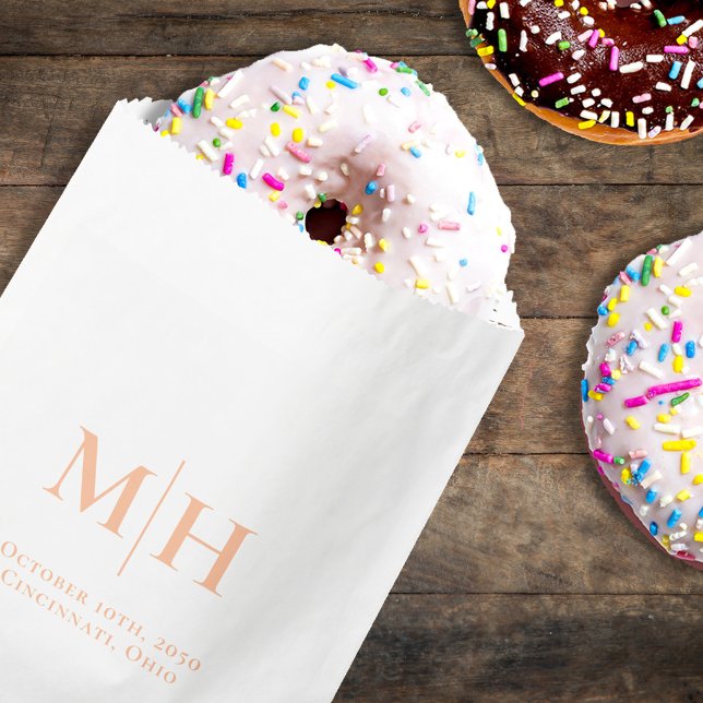 Elegant Peach Wedding Monogram Custom Favor Bag (Wedding monogram simple paper party bag.)