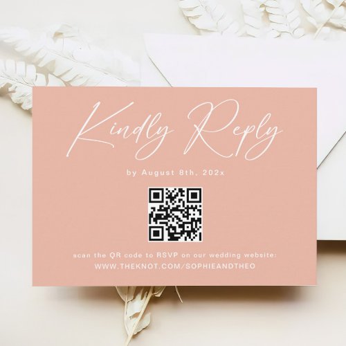 Elegant Peach Wedding RSVP Qr Code Enclosure Card