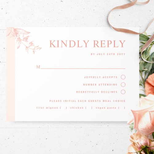 Elegant Peach Wedding Withwithout Meal RSVP Card
