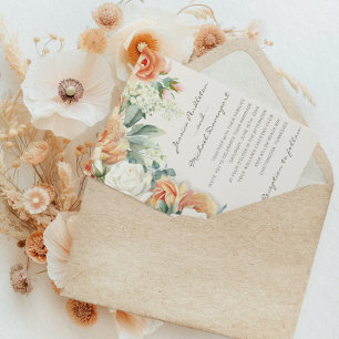 Elegant Peach White Floral Eucalyptus Wedding Invitation