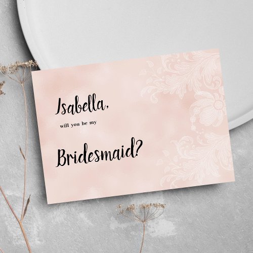 Elegant peach white flower lace frame Bridesmaid Invitation