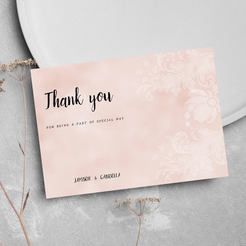 Elegant peach white flower lace frame Thank You Invitation