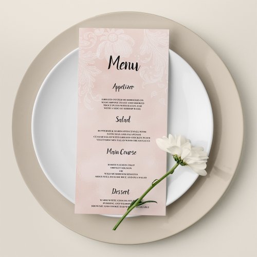 Elegant peach white flower lace frame Wedding Menu