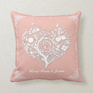 Elegant Peach & White Heart Decorator Pillow