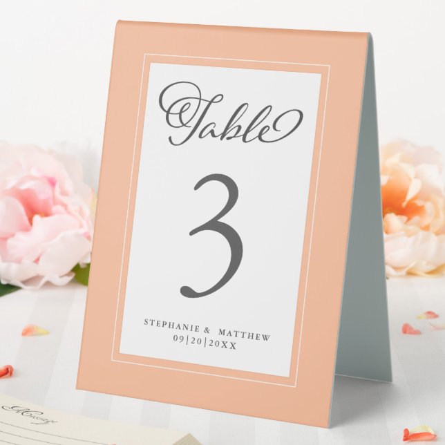 Elegant Peach White Wedding Reception Chic Table Tent (In SItu (Wedding))