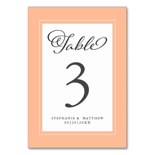 Elegant  Peach  White Wedding Reception Custom Table Number