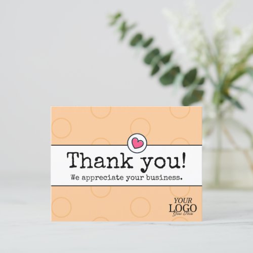 Elegant Peach With Heart Business Thank You Postcard