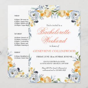 Elegant PeachFloral Bachelorette Weekend Itinerary Invitation