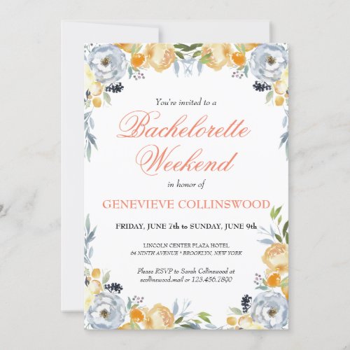 Elegant PeachFloral Bachelorette Weekend Itinerary Invitation