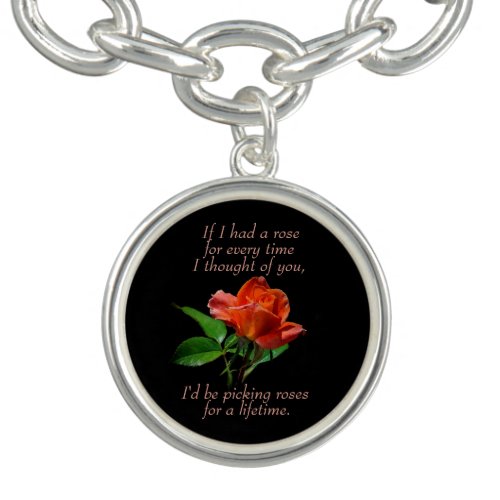 Elegant Peachy Red Rose Bracelet with Poem