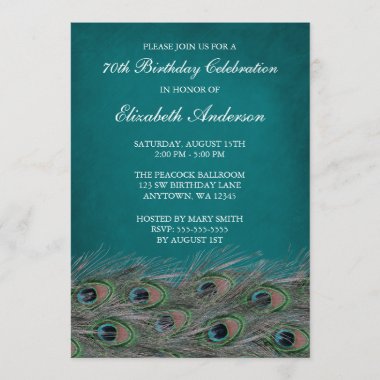 Elegant Peacock 70th Birthday Party Invitations