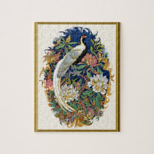 Elegant Peacock Among Flowers Jigsaw Puzzle