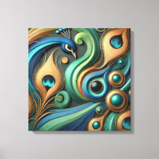 Elegant Peacock and Feathers Canvas Art